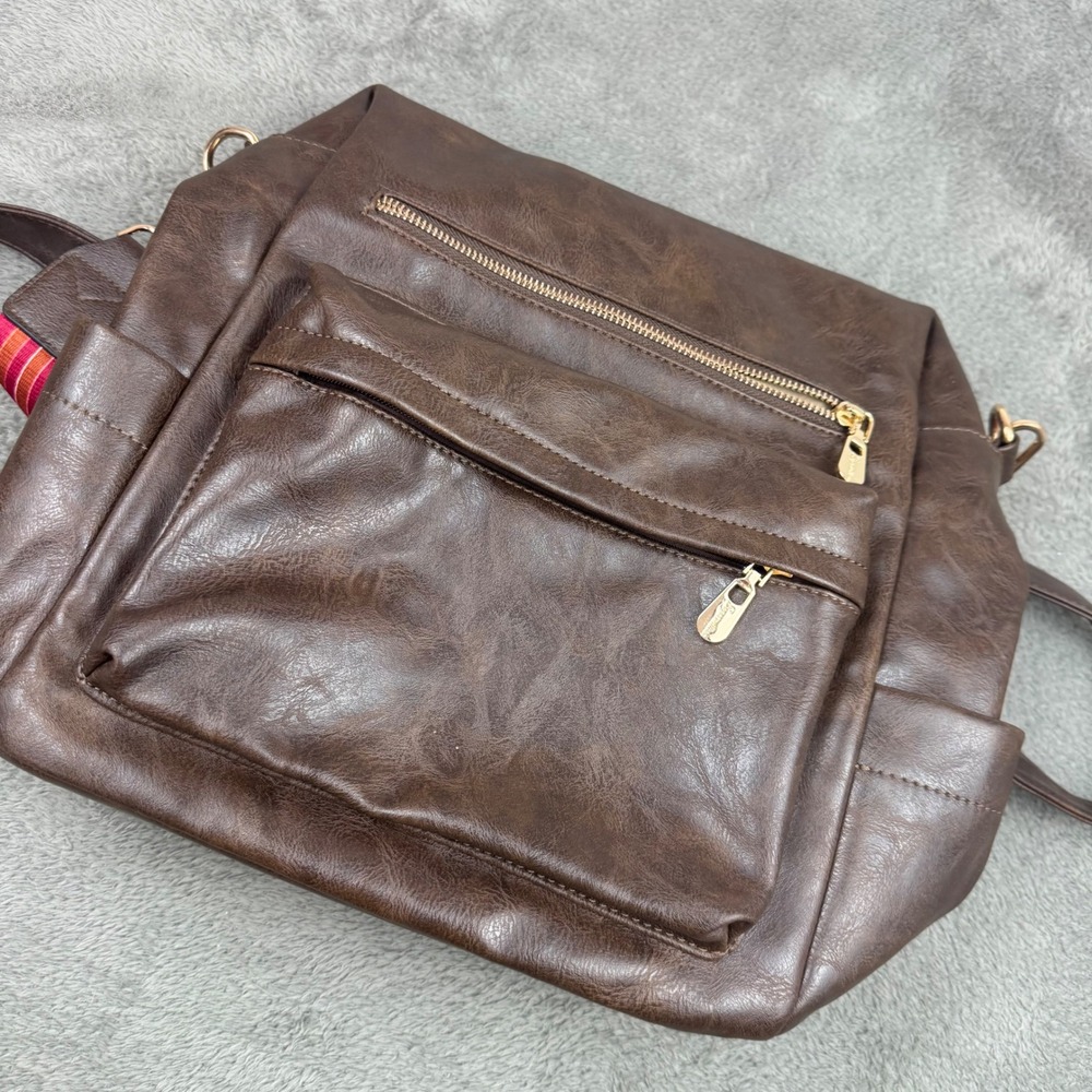 Backpack Purse Womens Large Brown Vegan Leather Multi Pocket